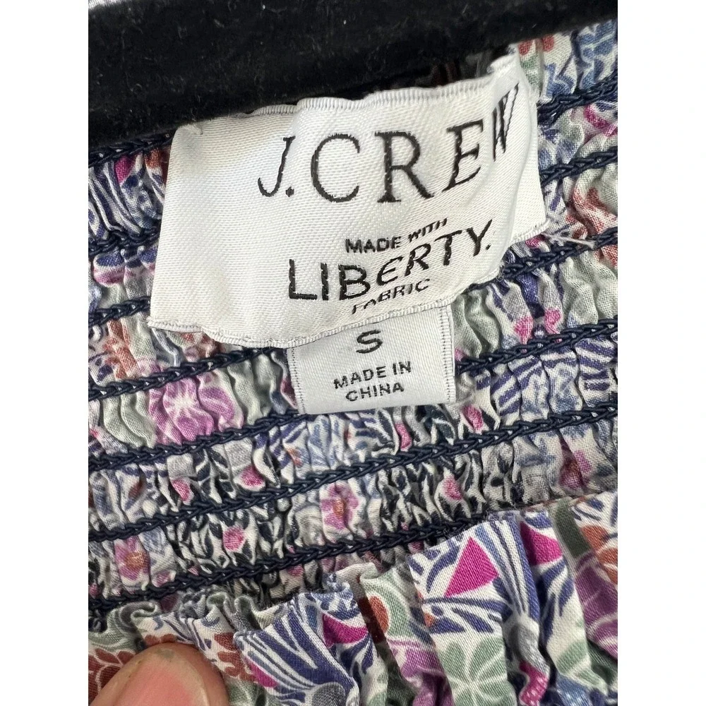 J. Crew Liberty of London Floral Smocked Peplum Squareneck Puff Sleeve Top SZS